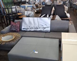 Contemporary Large Square Leather Ottoman