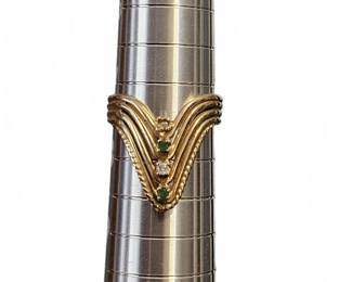 14k gold with diamonds and emeralds
