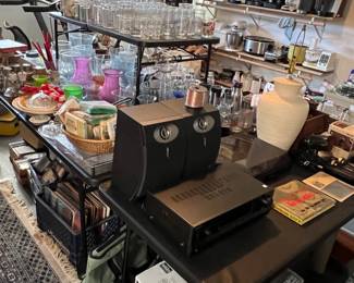 Bose bookshelf speakers, Sony stereo receiver, NIB Yamaha stereo receiver, Vector Research turntable