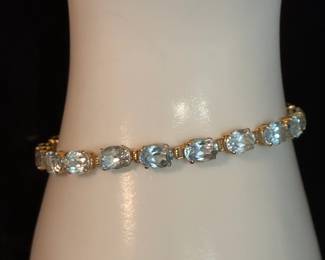 14k Gold and Aquamarine Tennis Bracelet