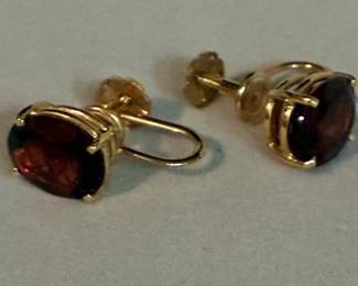 14k Gold and Garnet Solitaire Earrings