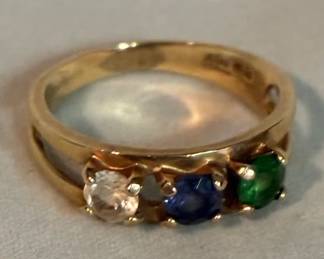 14k Gold and 3 Stone Ring Size 9