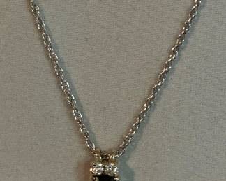 14k White Gold and Deep Blue Sapphire Pendant and Chain