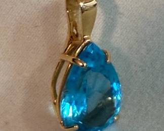 14k Gold and Blue Topaz Pendant