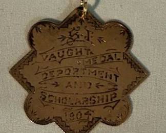 1904 Gold Engraved School Award Fob (front)
