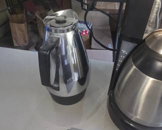vintage insulated chrome coffee carafe or thermal server, likely made in Japan during the 1960s