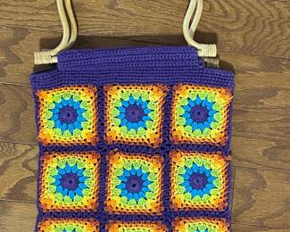 Granny Square Crochet Tote Bag with Bentwood Handles