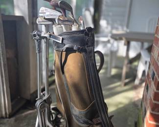 Vintage Golf Club Set with Bag and Cart - PowerBilt Grand Slam and Shotmaker Clubs