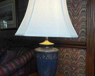 Vintage Cobalt Blue Ceramic Urn Table Lamp with Brass Base