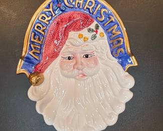Corning Factory Store Collectibles 1999 Santa Claus Face Merry Christmas Appetizer Dish