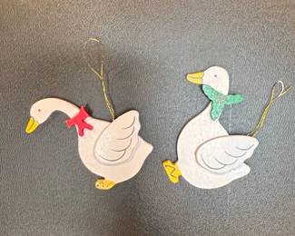 Vintage Wooden Goose Christmas Ornaments