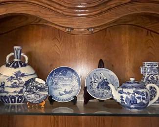 Collection of Vintage Blue and White Porcelain Decorative Items