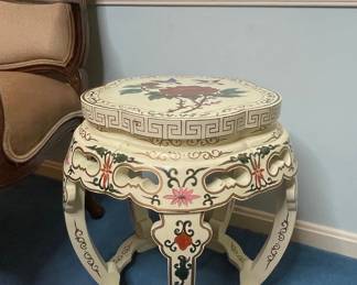 Vintage Chinoiserie Hand Painted Floral Side Table