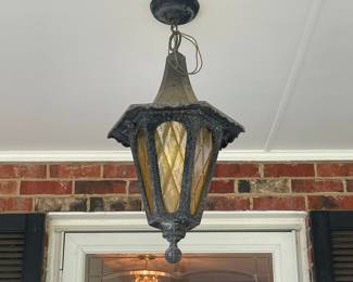 Vintage Hexagonal Hanging Lantern with Amber Diamond Glass