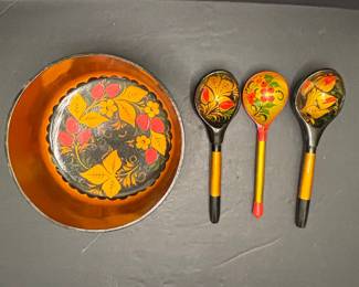 Khokhloma Wooden Bowl and Spoons