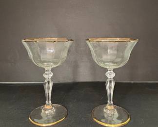 Vintage Gold Rimmed Champagne Coupes