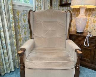 Vintage Wingback Recliner with Turned Wooden Legs