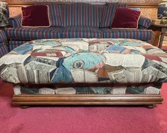 Upholstered Library-Print Ottoman