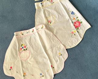 Vintage Hand Embroidered Floral Half Aprons