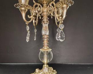 Silver-Plated Five-Light Candelabra with Glass Prisms