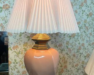 Vintage Pink Ceramic Twisted Table Lamp with Pleated Shade