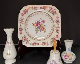 Gold Castle Porcelain Collection with Enesco Bell and Jubilee Vase