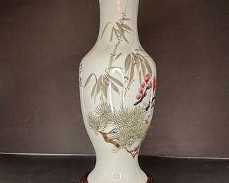 Vintage Japanese Porcelain Vase with Bamboo and Pine Motif