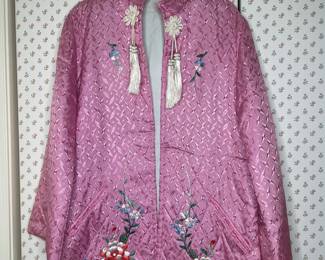 Vintage Pink Embroidered Quilted Bed Jacket