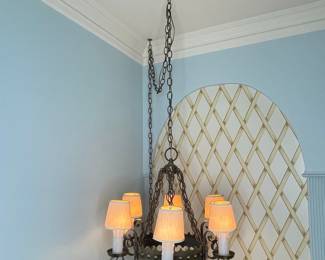 Vintage Spanish Revival Hammered Wrought Iron Chandelier