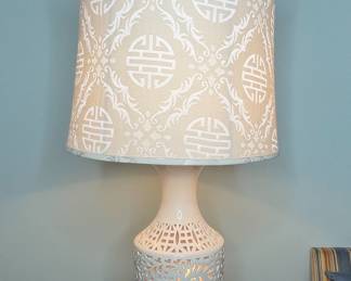 Vintage Blanc De Chine Reticulated Porcelain Table Lamp