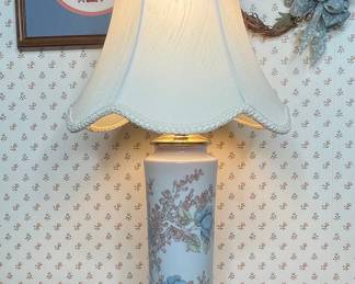 Vintage Hand-Painted Floral Porcelain Table Lamp