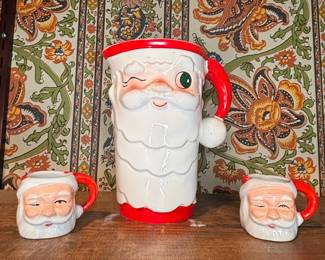 Holt Howard Winking Santa Pitcher and Mugs