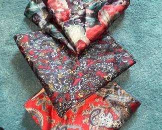 Vintage Silk Pocket Squares with Paisley and Floral Patterns