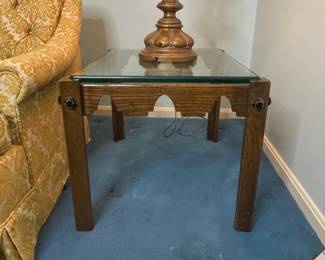 Vintage Wood and Glass Inset Side Table