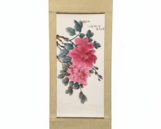 Hand-Painted Chinese Peony Scroll Painting