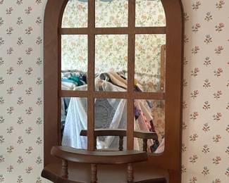 Arched Window Pane Wall Mirror with Shelf