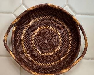 Round Rattan Serving Tray with Handles