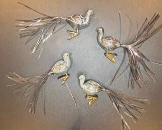 Vintage Mercury Glass Bird Ornaments with Tinsel Tails