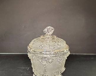 Jeanette Glass Harvest Grape Pattern Covered Compote