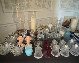 Assorted Glass Votive and Candle Holders, including Hobnail and Candlewick patterns