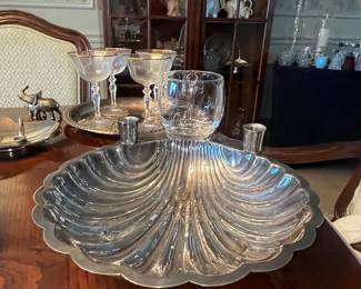 Silver-Plated Shell Form Shrimp Cocktail Serving Dish