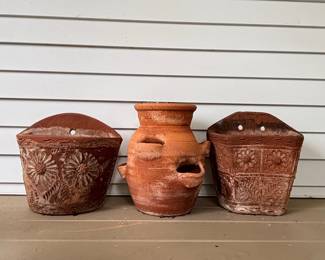 Vintage Terracotta Wall Pockets and Strawberry Pot