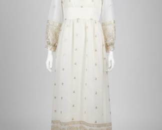 Vintage White and GoldGandmade Embroidered Maxi Dress