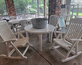 Outdoor Resin Round Table & Rocking Chairs