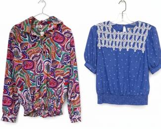 Vintage Blouses - Lina Abstract Print and JF II Petites Dotted Lace Collar