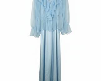 Vintage Light Blue Ruffled Chiffon Maxi Dress
