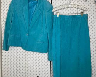 Charles Klein Turquoise Suede Skirt Suit