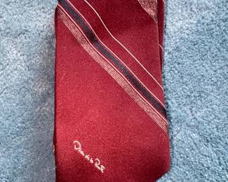 Oscar de la Renta Burgundy Striped Silk Blend Necktie