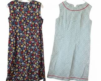 Vintage Handmade Floral Print Sleeveless Shift Dresses