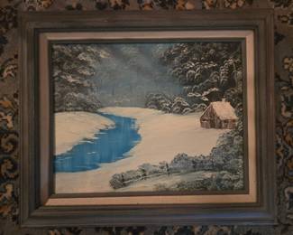 Vintage Winter Landscape Oil Painting